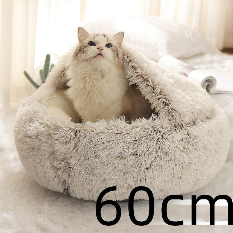 2-in-1 Dog & Cat Bed – Warm Winter Plush Nest for Pets