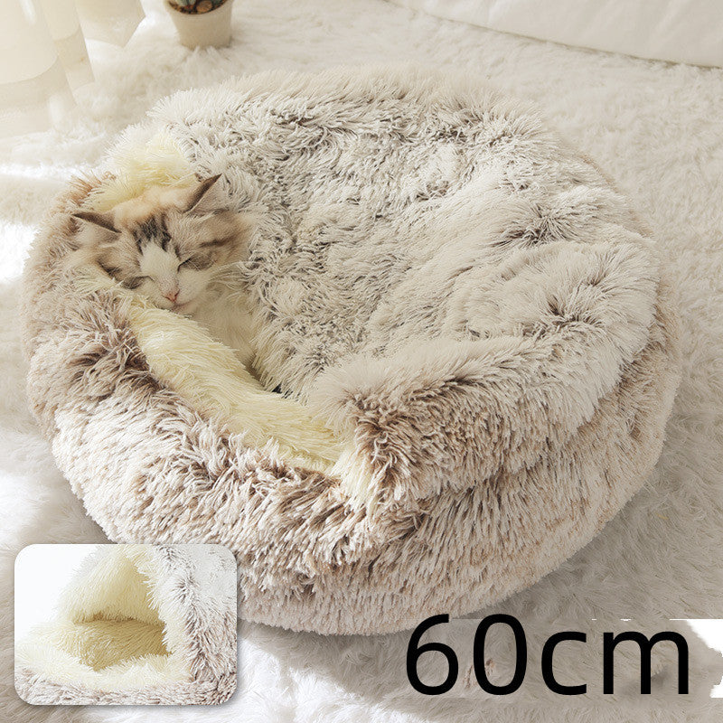 2-in-1 Dog & Cat Bed – Warm Winter Plush Nest for Pets