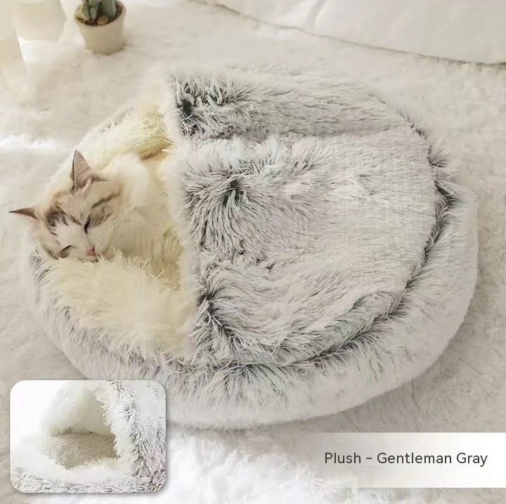 2-in-1 Dog & Cat Bed – Warm Winter Plush Nest for Pets
