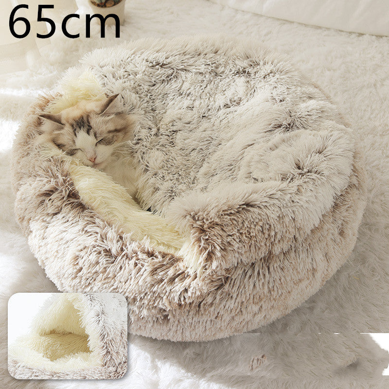 2-in-1 Dog & Cat Bed – Warm Winter Plush Nest for Pets
