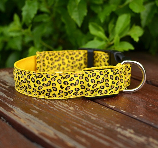 Night Glow Leopard Dog Collar – Adjustable & Cool
