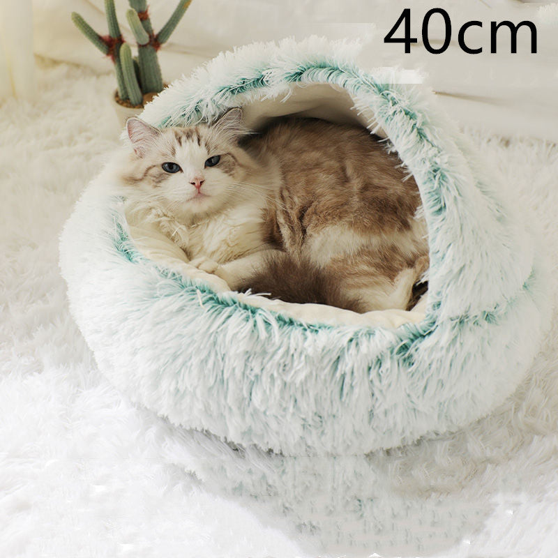 2-in-1 Dog & Cat Bed – Warm Winter Plush Nest for Pets