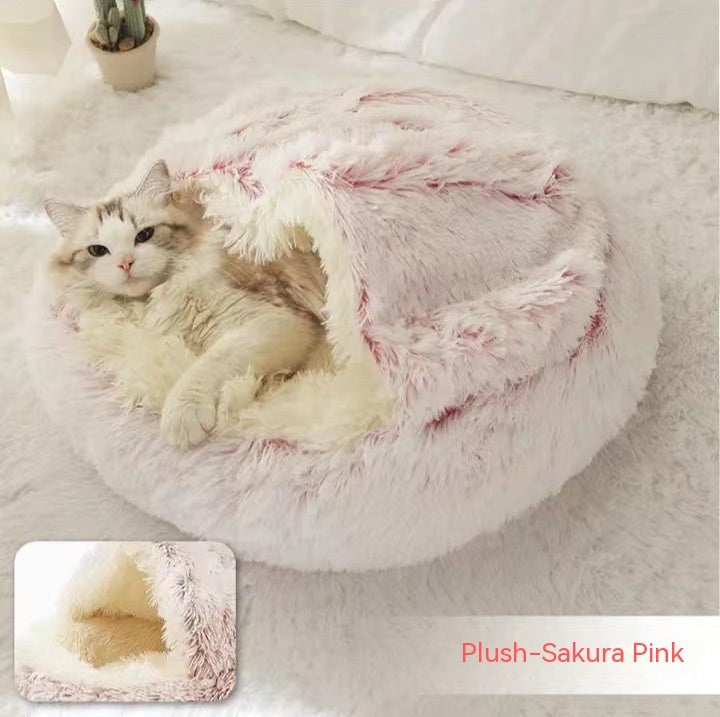 2-in-1 Dog & Cat Bed – Warm Winter Plush Nest for Pets