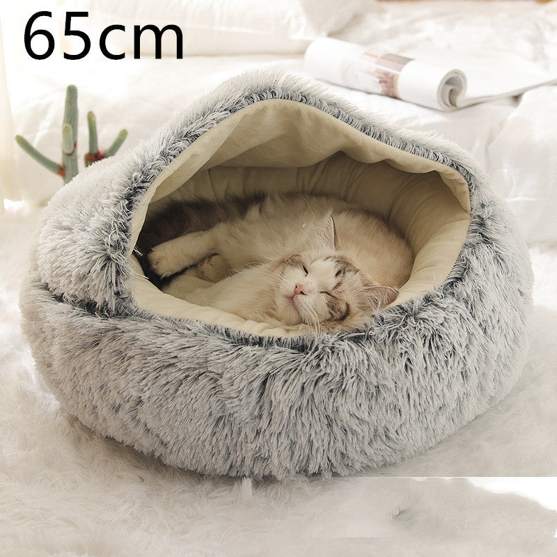 2-in-1 Dog & Cat Bed – Warm Winter Plush Nest for Pets