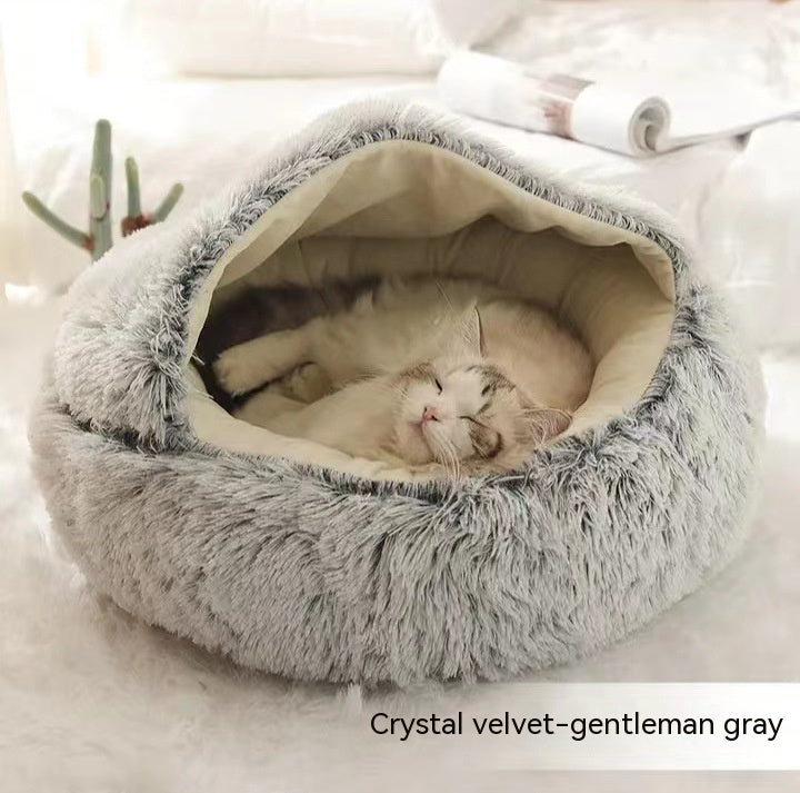 2-in-1 Dog & Cat Bed – Warm Winter Plush Nest for Pets
