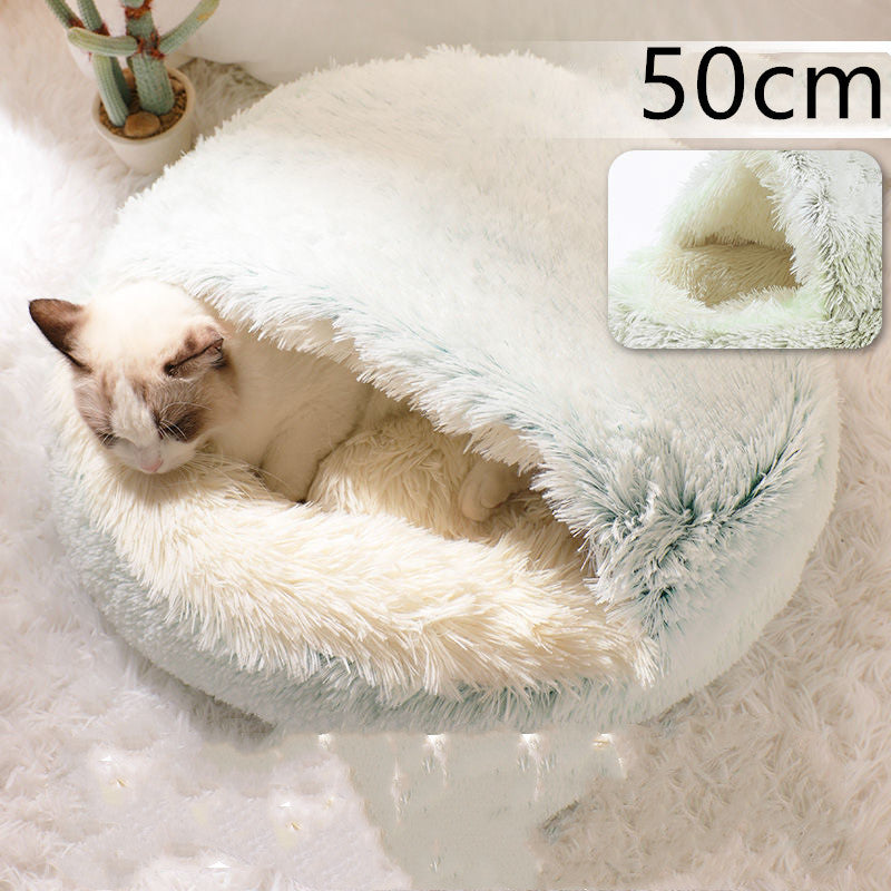 2-in-1 Dog & Cat Bed – Warm Winter Plush Nest for Pets