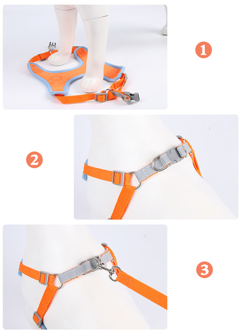 Reflective Dog & Cat Harness with Leash – Soft Mesh Adjustable Chest Strap