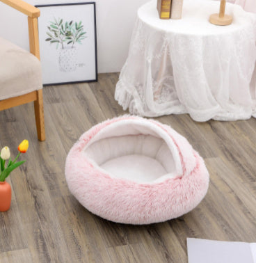 2-in-1 Dog & Cat Bed – Warm Winter Plush Nest for Pets