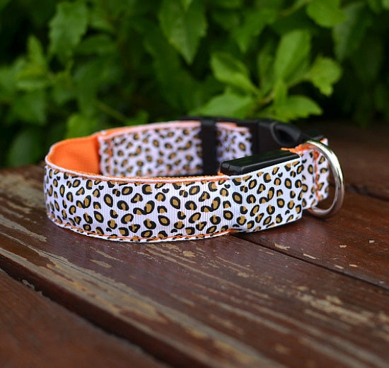 Night Glow Leopard Dog Collar – Adjustable & Cool