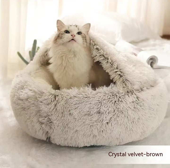 2-in-1 Dog & Cat Bed – Warm Winter Plush Nest for Pets