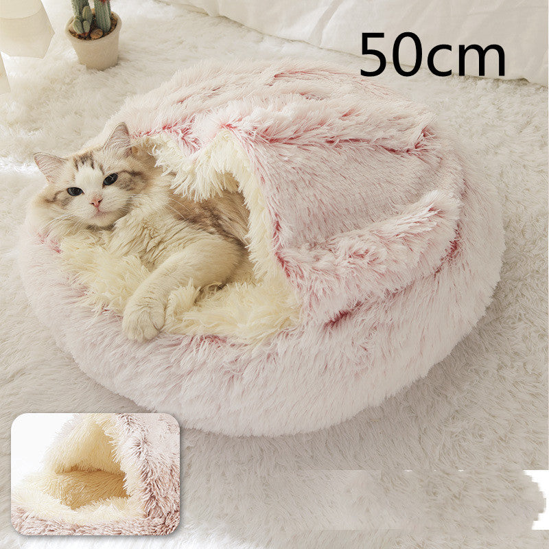 2-in-1 Dog & Cat Bed – Warm Winter Plush Nest for Pets