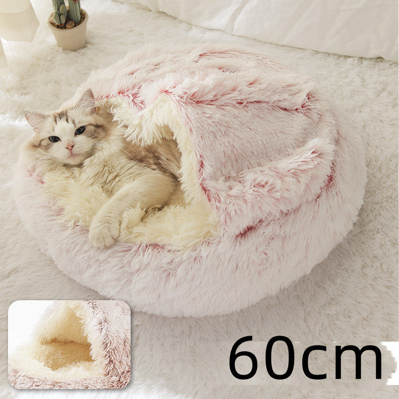 2-in-1 Dog & Cat Bed – Warm Winter Plush Nest for Pets