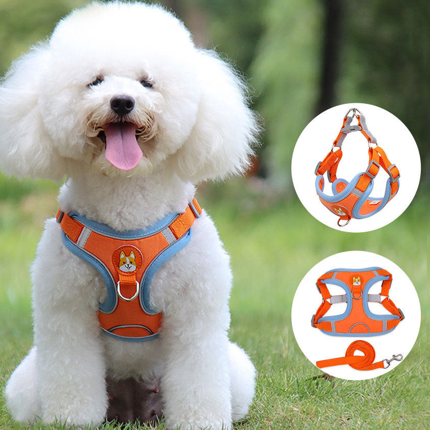 Reflective Dog & Cat Harness with Leash – Soft Mesh Adjustable Chest Strap