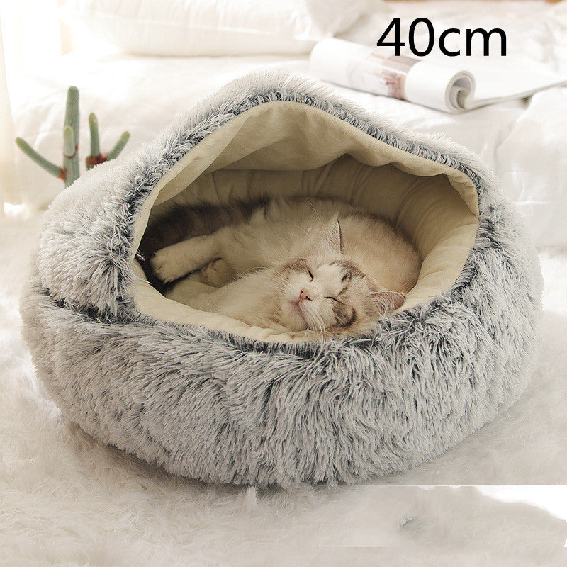 2-in-1 Dog & Cat Bed – Warm Winter Plush Nest for Pets