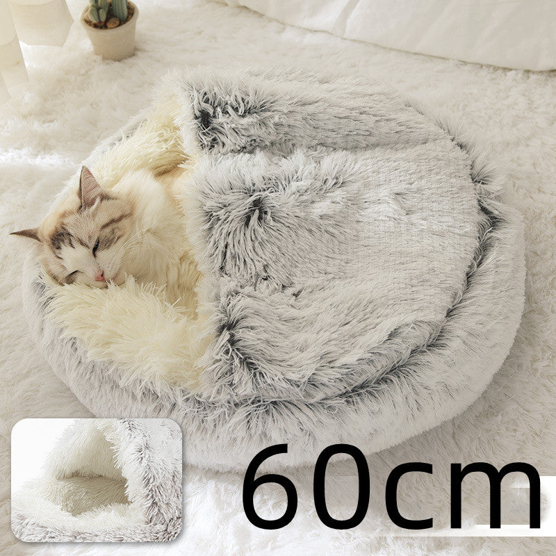 2-in-1 Dog & Cat Bed – Warm Winter Plush Nest for Pets