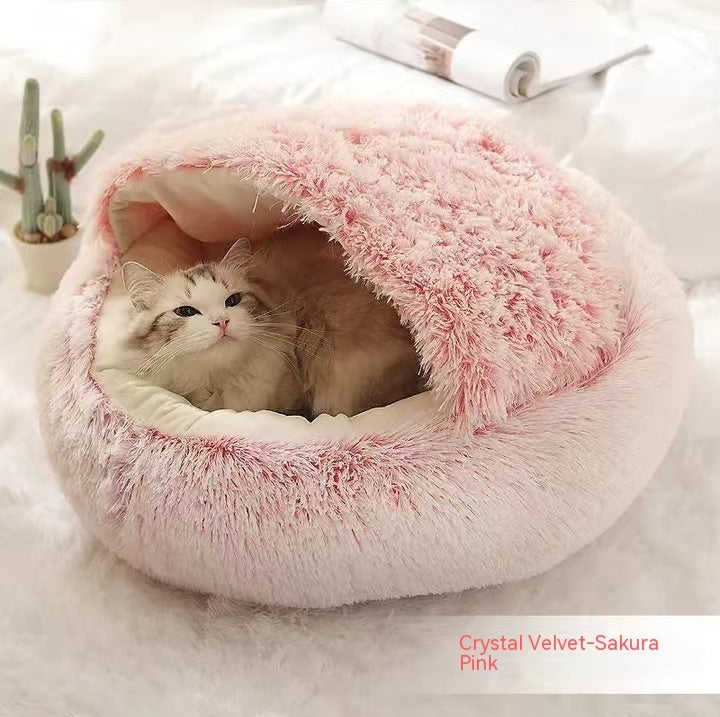 2-in-1 Dog & Cat Bed – Warm Winter Plush Nest for Pets