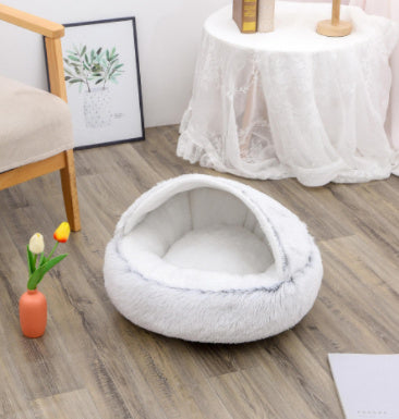 2-in-1 Dog & Cat Bed – Warm Winter Plush Nest for Pets