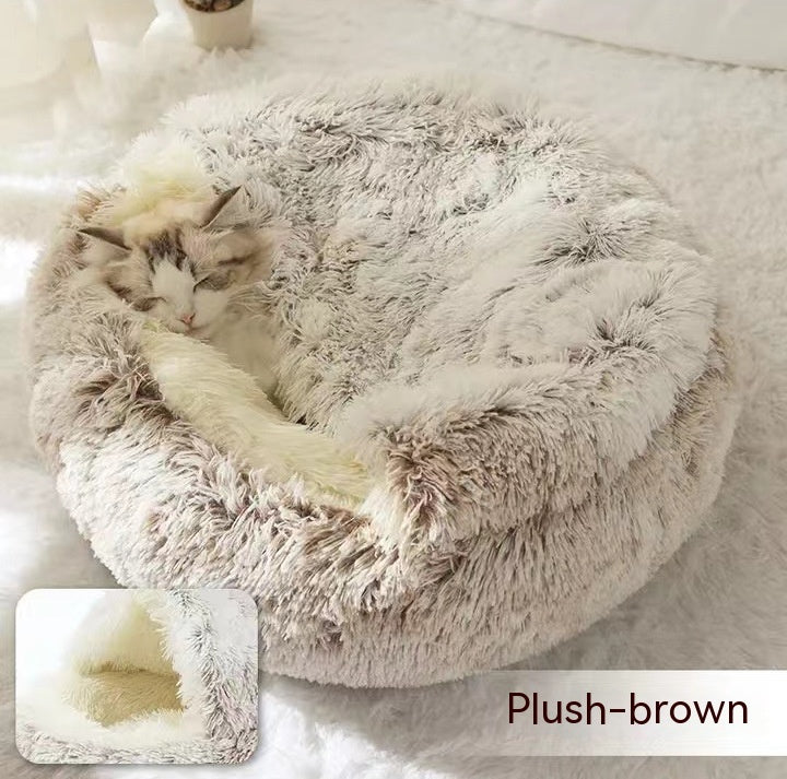 2-in-1 Dog & Cat Bed – Warm Winter Plush Nest for Pets